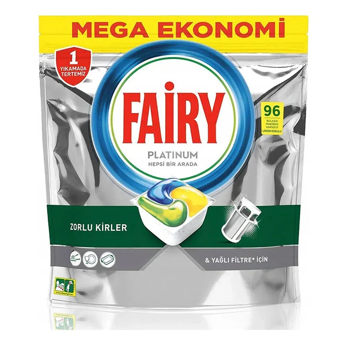 Fairy dishwasher tablets Platinum model, pack of 96 قرص ماشین ظرفشویی فیری مدل پلاتینیوم بسته 96 عددی
