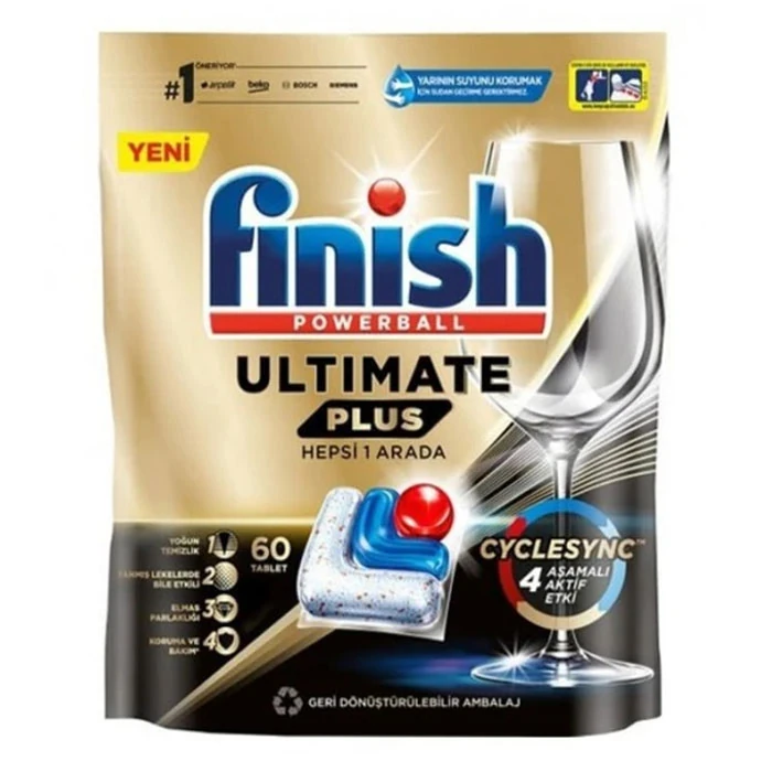 Finish Dishwasher Tablets Ultimate Plus All-in-One Pack of 60 قرص ماشین ظرفشویی فینیش مدل Ultimate Plus Hepsi 1 Arada بسته 60 عددی