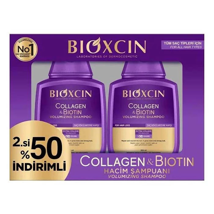 شامپو ضد ریزش و حجم دهنده مو بیوکسین مدل Collagen & Biotin حجم 300 میل پک 2 عددی